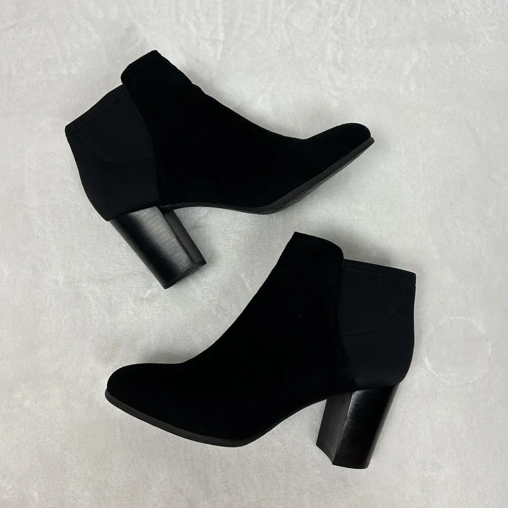 Vionic Boots Womens Size 10 Black Perk Whitney Ankle Booties Suede Zip Heeled